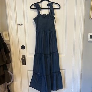 Smocked Denim Maxi Dress